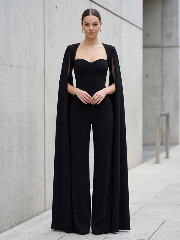 Satin Chiffon Jumpsuit Sweetheart Long Simple Evening Dresses