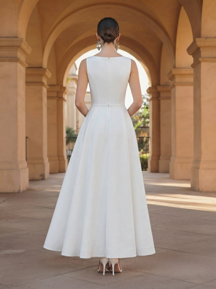 Satin Jumpsuit Crew Neck Evening Dresses with Overskirt