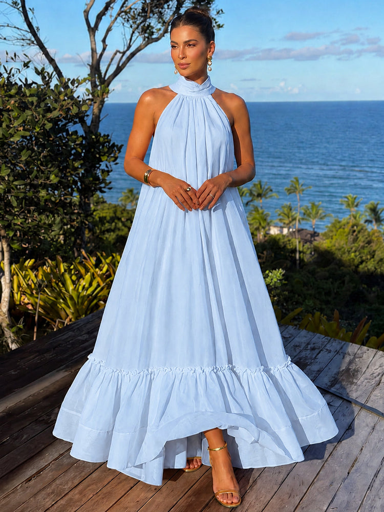 Chiffon A-Line Halter Maxi Evening Dresses with Ruffles