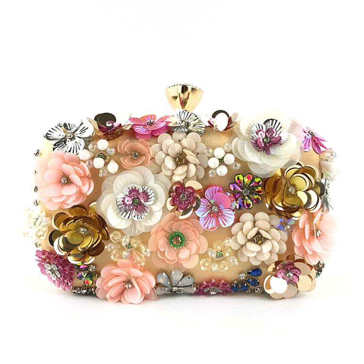 Women's Flower Beaded Chain Strap Evening Clutch Handbag