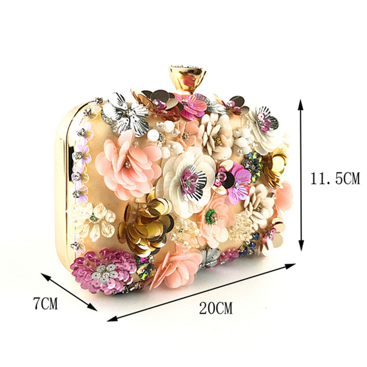 Women's Flower Beaded Chain Strap Evening Clutch Handbag