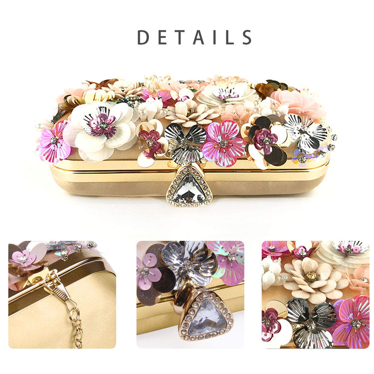 Women's Flower Beaded Chain Strap Evening Clutch Handbag