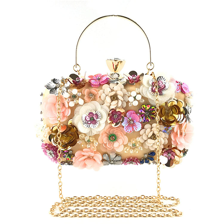 Women's Flower Beaded Chain Strap Evening Clutch Handbag