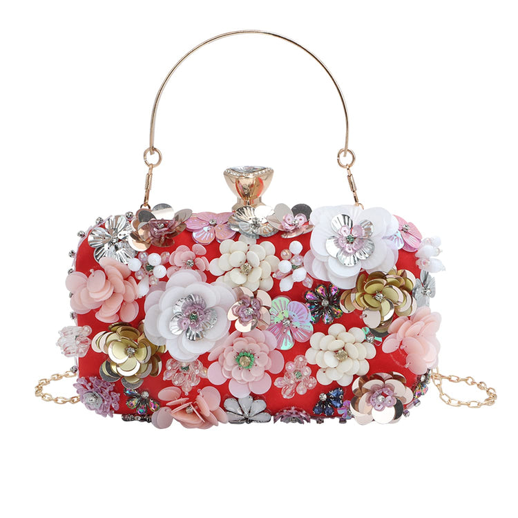 Women's Flower Beaded Chain Strap Evening Clutch Handbag