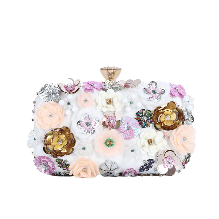Women's Flower Beaded Chain Strap Evening Clutch Handbag