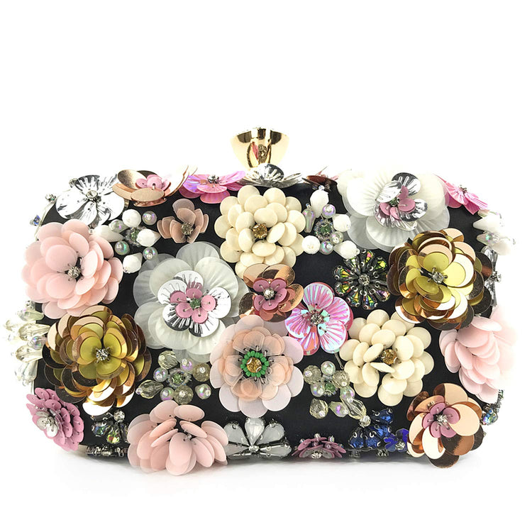 Women's Flower Beaded Chain Strap Evening Clutch Handbag
