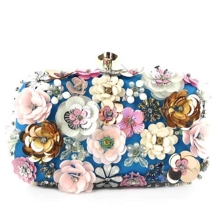 Women's Flower Beaded Chain Strap Evening Clutch Handbag