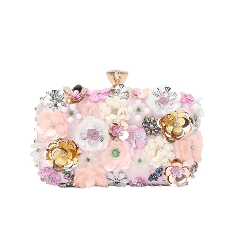 Women's Flower Beaded Chain Strap Evening Clutch Handbag