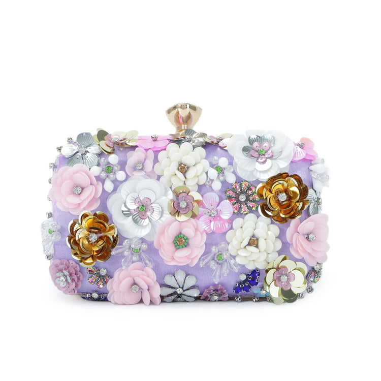 Women's Flower Beaded Chain Strap Evening Clutch Handbag