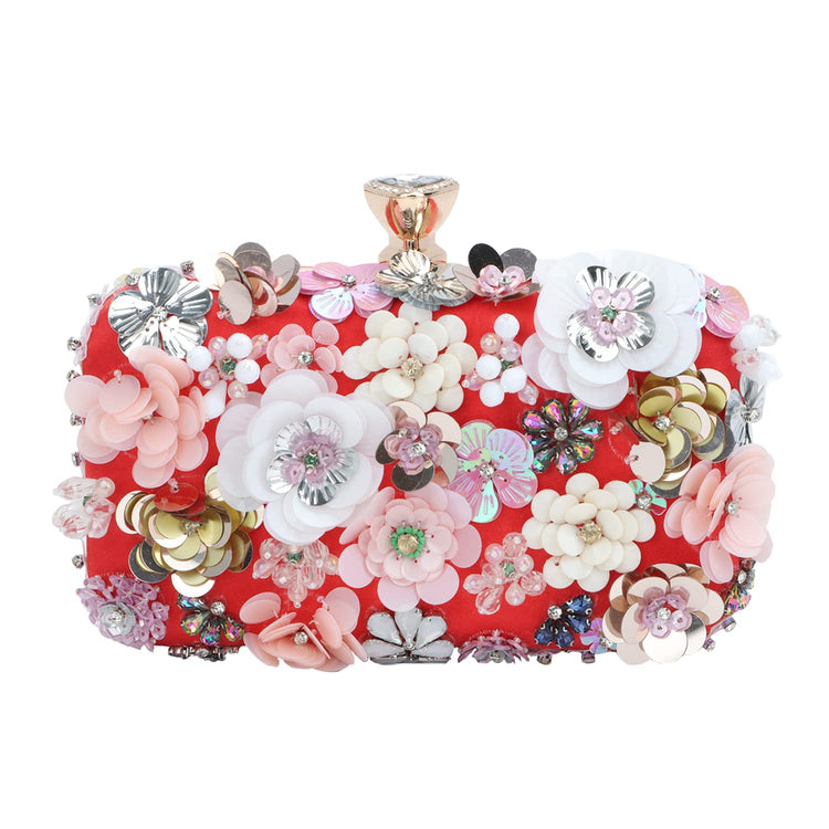 Women's Flower Beaded Chain Strap Evening Clutch Handbag