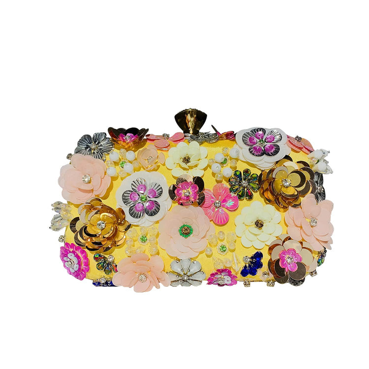 Women's Flower Beaded Chain Strap Evening Clutch Handbag