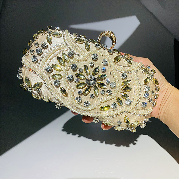 Women's Beaded Rhinestone Clutch Evening Wedding Handbag