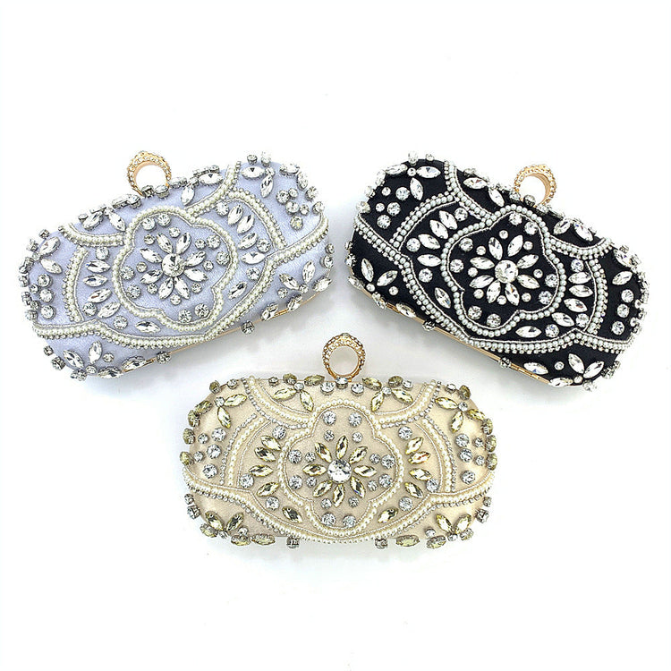 Women's Beaded Rhinestone Clutch Evening Wedding Handbag
