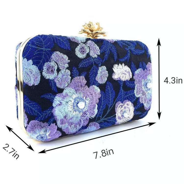 Vintage Pearl Floral Embroidered Clutch Purse Evening Handbag for Women