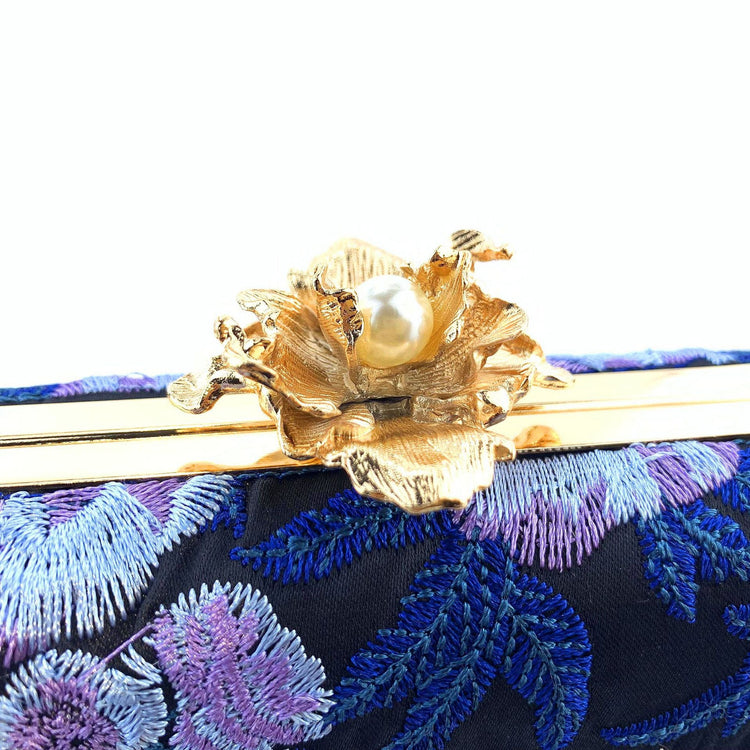 Vintage Pearl Floral Embroidered Clutch Purse Evening Handbag for Women