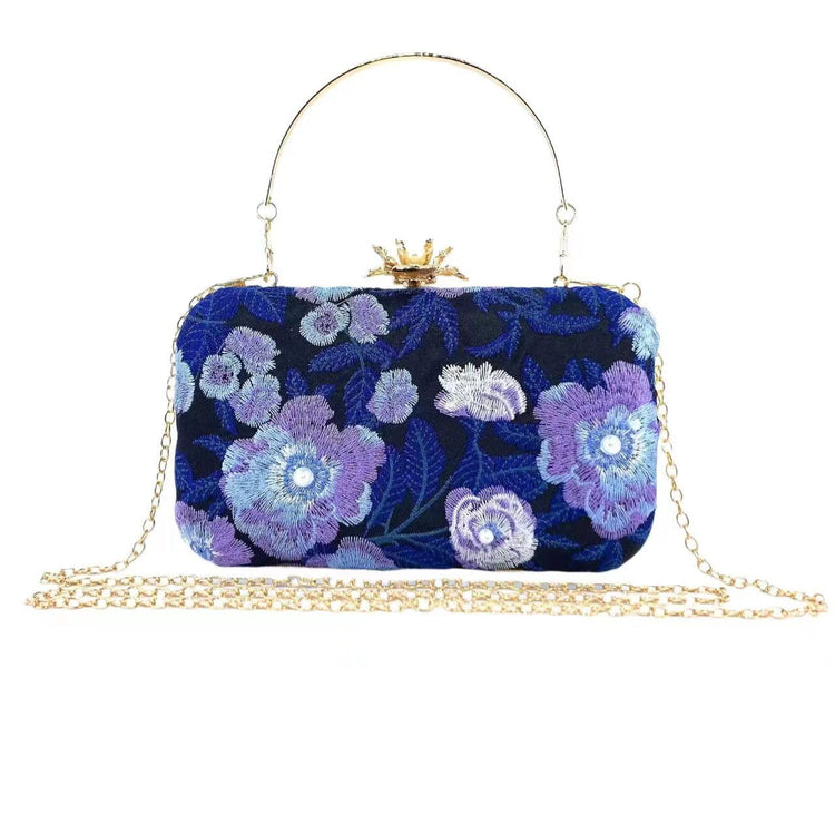 Vintage Pearl Floral Embroidered Clutch Purse Evening Handbag for Women