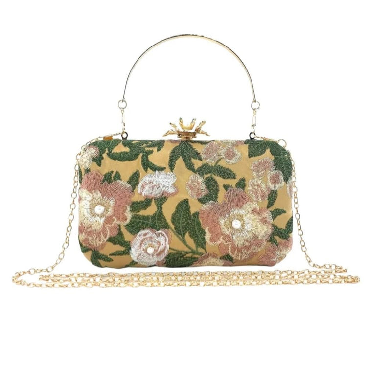 Vintage Pearl Floral Embroidered Clutch Purse Evening Handbag for Women