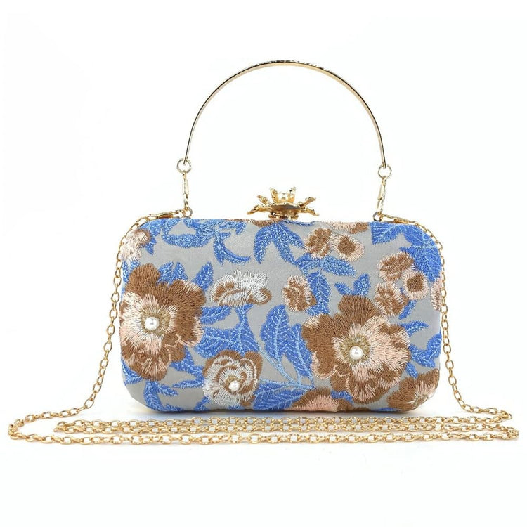 Vintage Pearl Floral Embroidered Clutch Purse Evening Handbag for Women