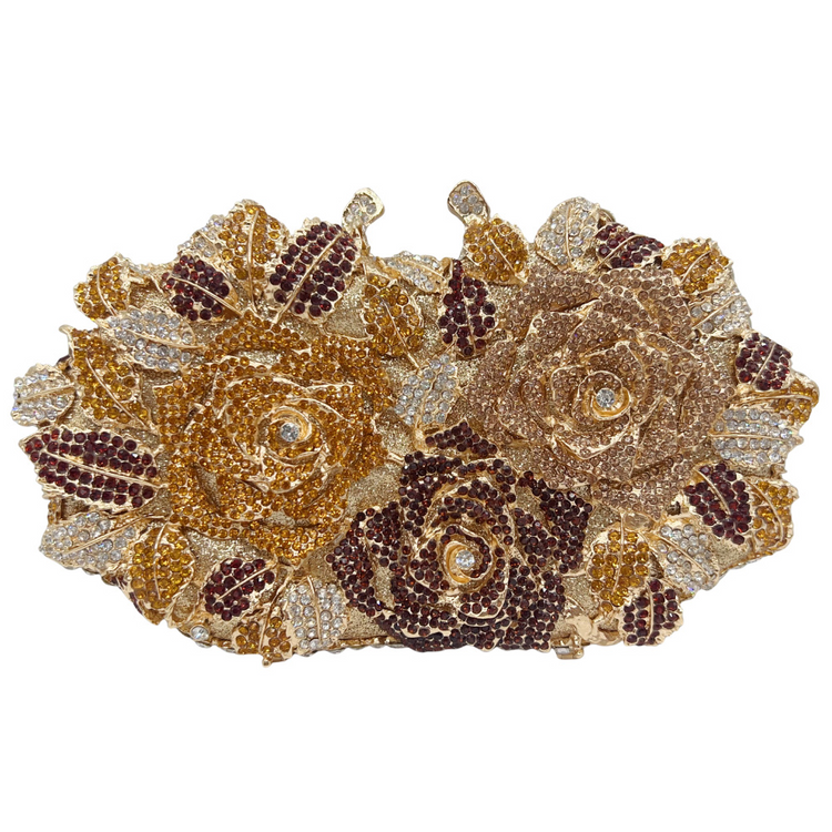 Women's Luxury Sparkly Crystal Rose Evening Clutch Handbag for Party