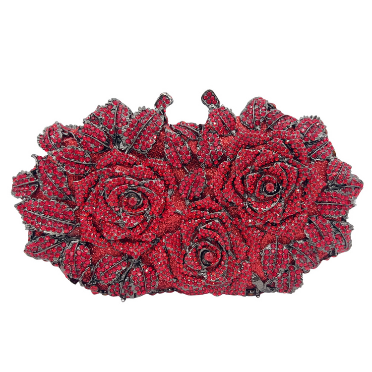Women's Luxury Sparkly Crystal Rose Evening Clutch Handbag for Party