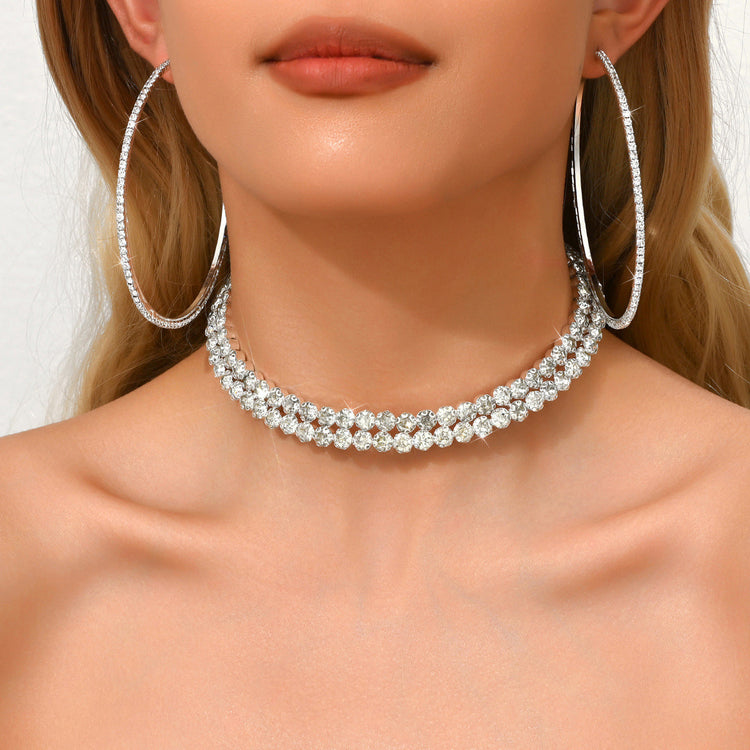 Women's Sparkly Rhinestone Necklace Earrings Jewelry Set for Formal Party