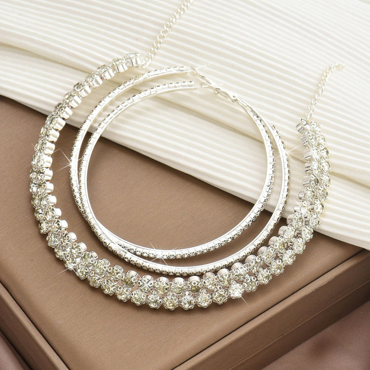 Women's Sparkly Rhinestone Necklace Earrings Jewelry Set for Formal Party