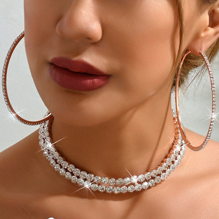 Women's Sparkly Rhinestone Necklace Earrings Jewelry Set for Formal Party