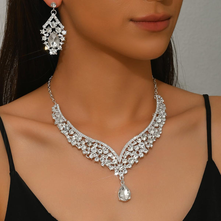 Elegant Teardrop Rhinestone Sparkling Banquet Party Jewelry Set for Women