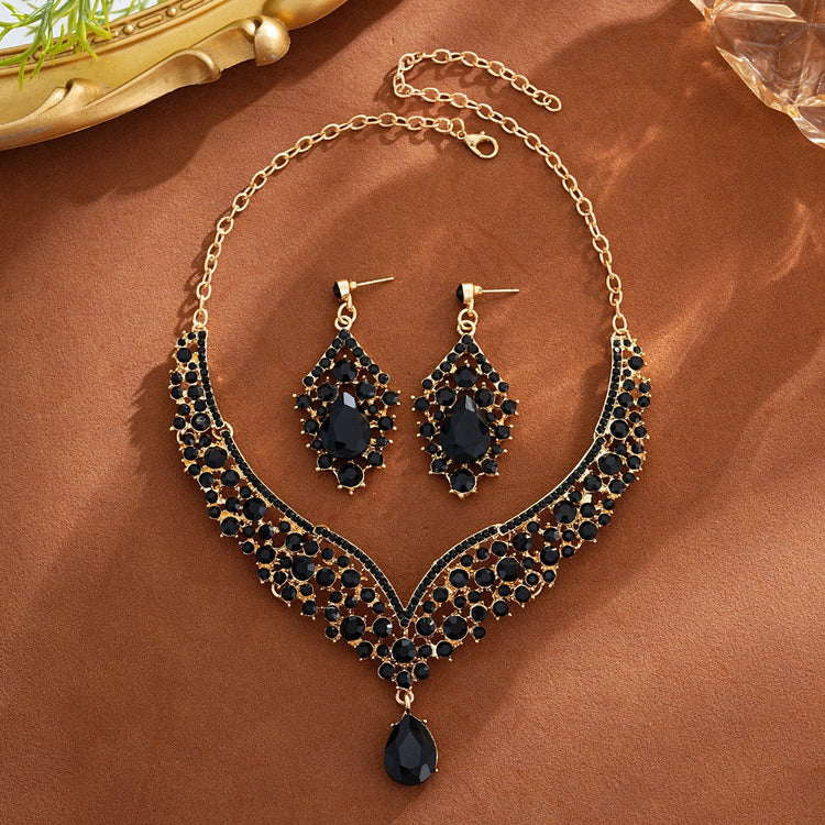 Elegant Teardrop Rhinestone Sparkling Banquet Party Jewelry Set for Women