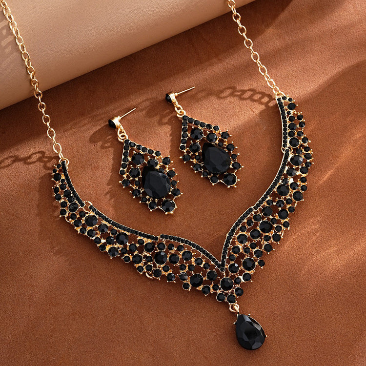 Elegant Teardrop Rhinestone Sparkling Banquet Party Jewelry Set for Women