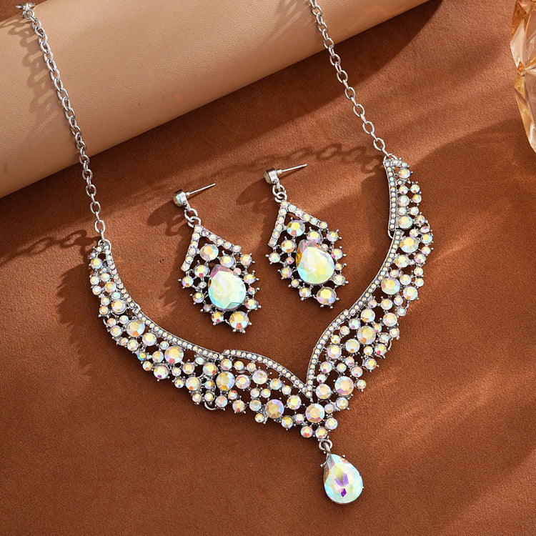Elegant Teardrop Rhinestone Sparkling Banquet Party Jewelry Set for Women