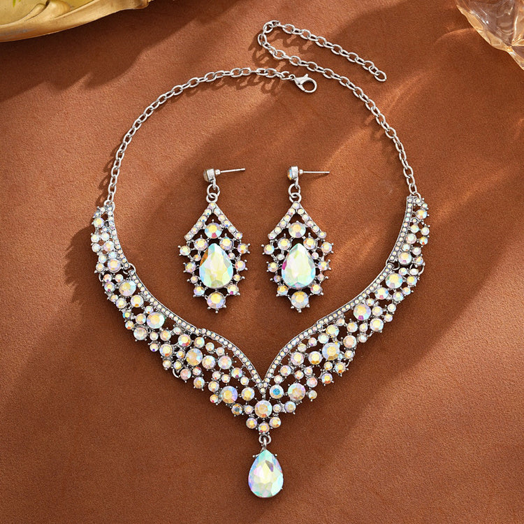 Elegant Teardrop Rhinestone Sparkling Banquet Party Jewelry Set for Women
