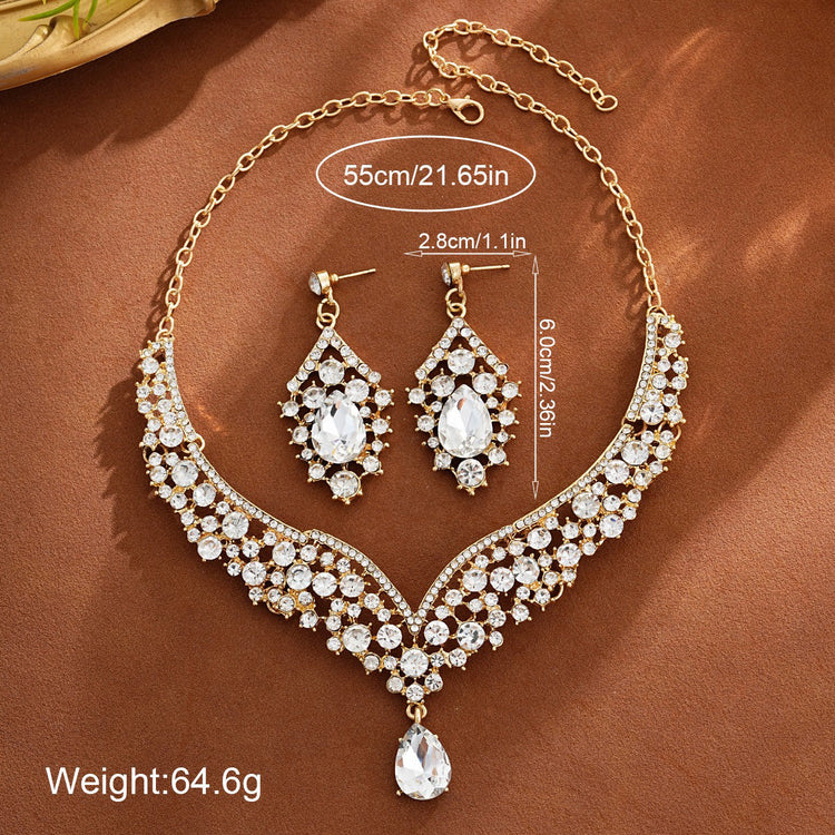 Elegant Teardrop Rhinestone Sparkling Banquet Party Jewelry Set for Women