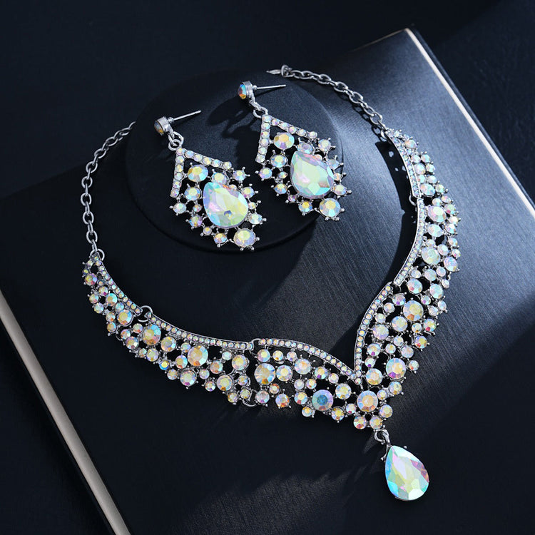 Elegant Teardrop Rhinestone Sparkling Banquet Party Jewelry Set for Women