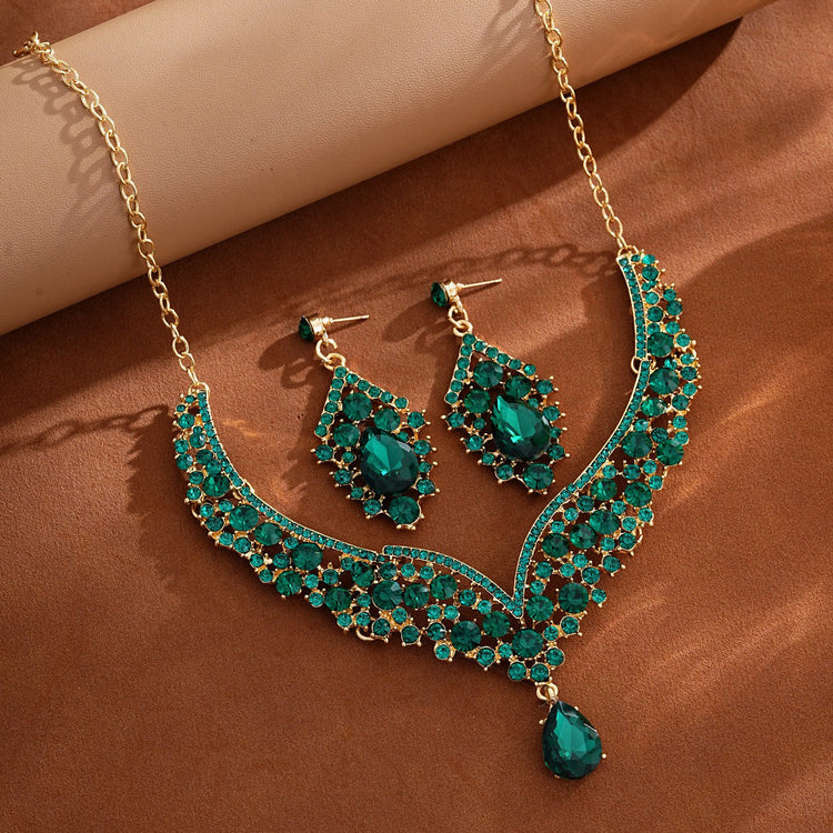 Elegant Teardrop Rhinestone Sparkling Banquet Party Jewelry Set for Women