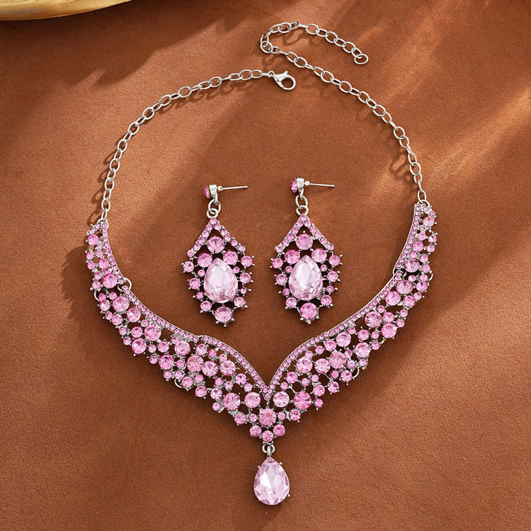Elegant Teardrop Rhinestone Sparkling Banquet Party Jewelry Set for Women