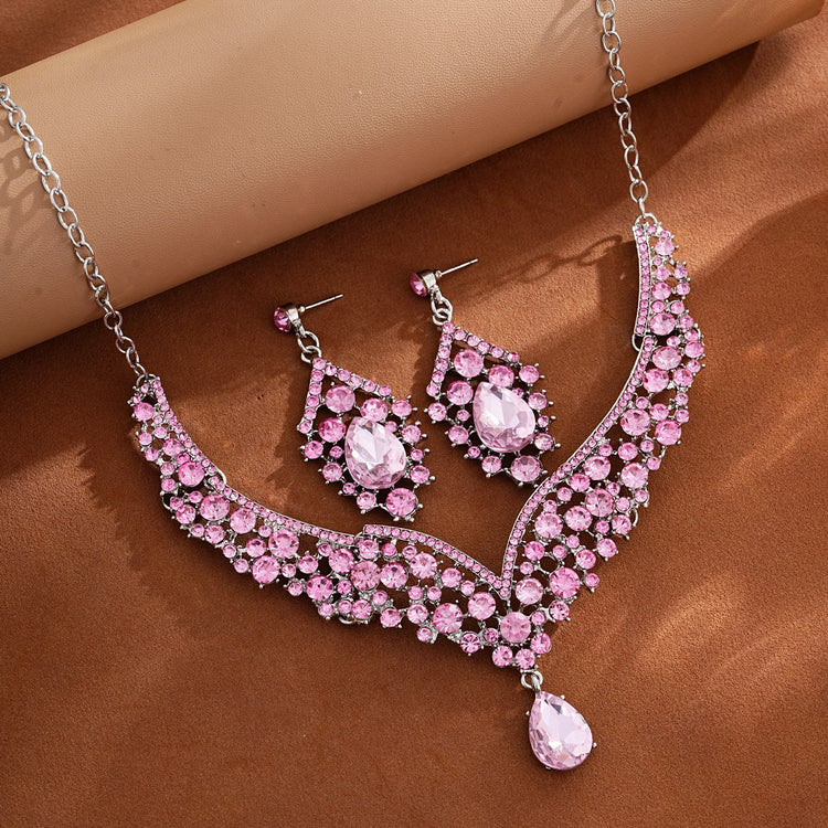 Elegant Teardrop Rhinestone Sparkling Banquet Party Jewelry Set for Women