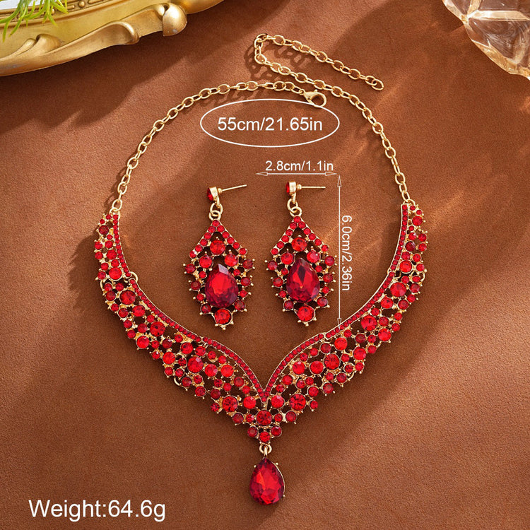 Elegant Teardrop Rhinestone Sparkling Banquet Party Jewelry Set for Women