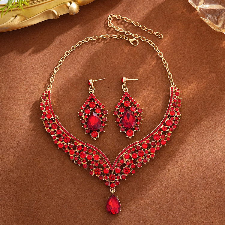 Elegant Teardrop Rhinestone Sparkling Banquet Party Jewelry Set for Women
