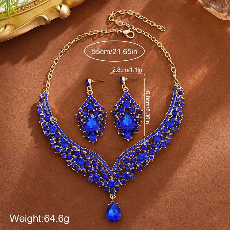 Elegant Teardrop Rhinestone Sparkling Banquet Party Jewelry Set for Women