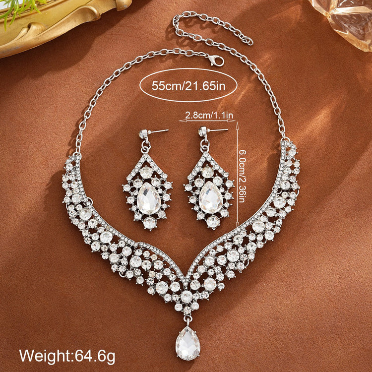 Elegant Teardrop Rhinestone Sparkling Banquet Party Jewelry Set for Women