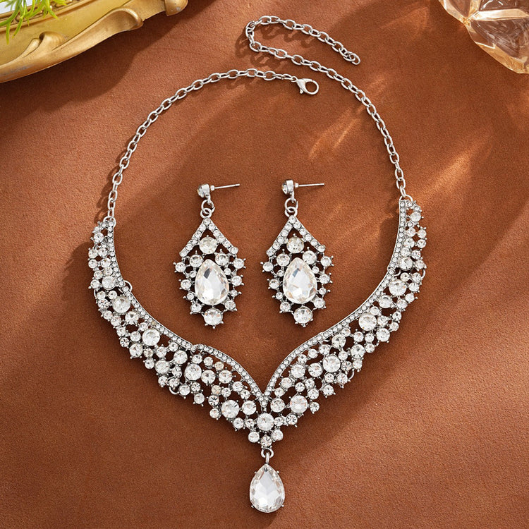 Elegant Teardrop Rhinestone Sparkling Banquet Party Jewelry Set for Women