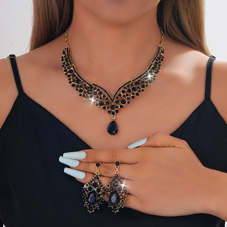 Elegant Teardrop Rhinestone Sparkling Banquet Party Jewelry Set for Women