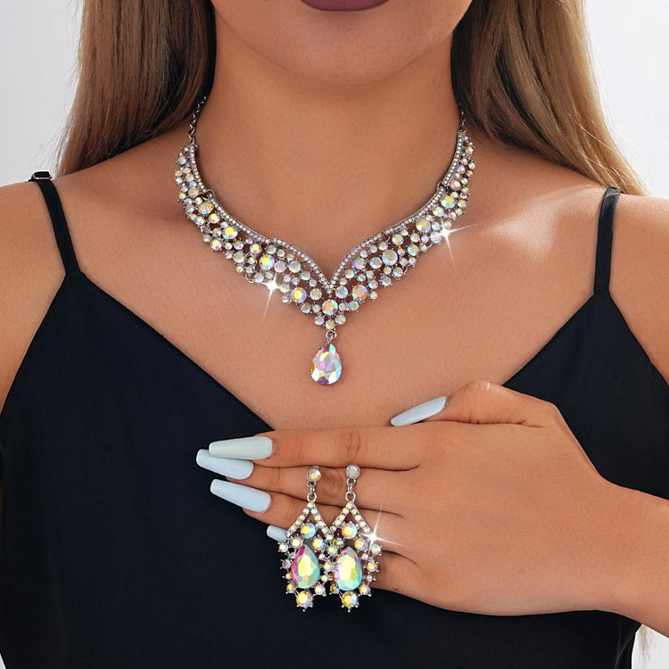 Elegant Teardrop Rhinestone Sparkling Banquet Party Jewelry Set for Women