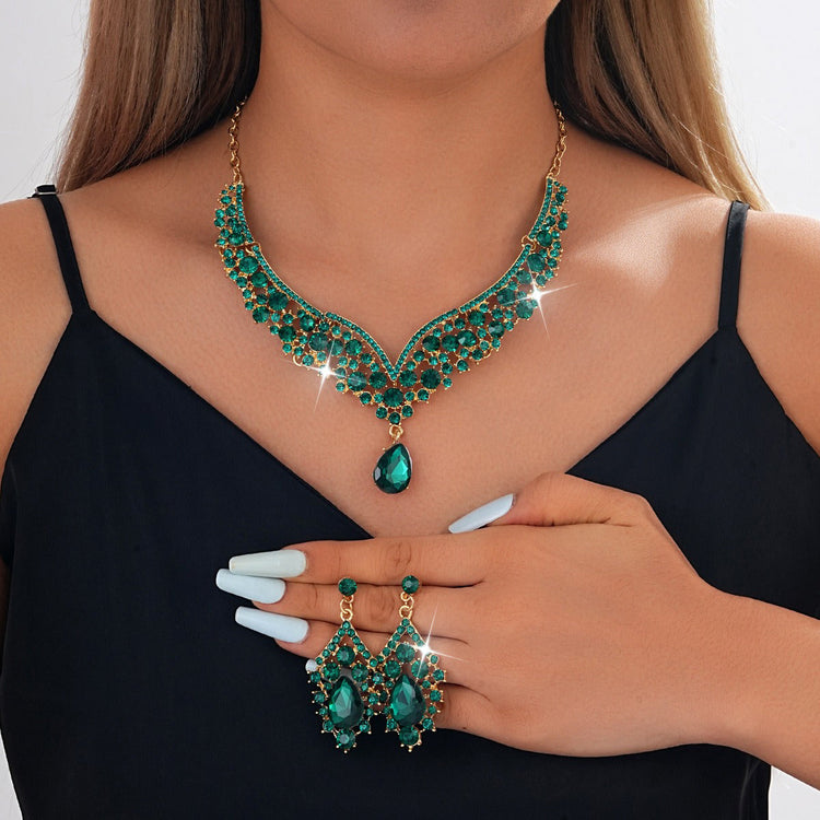 Elegant Teardrop Rhinestone Sparkling Banquet Party Jewelry Set for Women