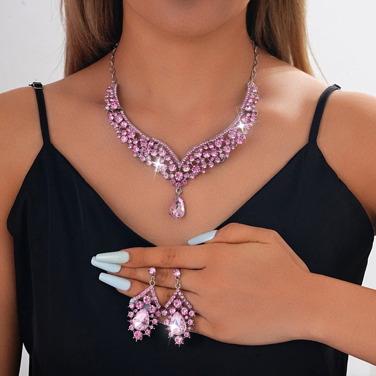 Elegant Teardrop Rhinestone Sparkling Banquet Party Jewelry Set for Women