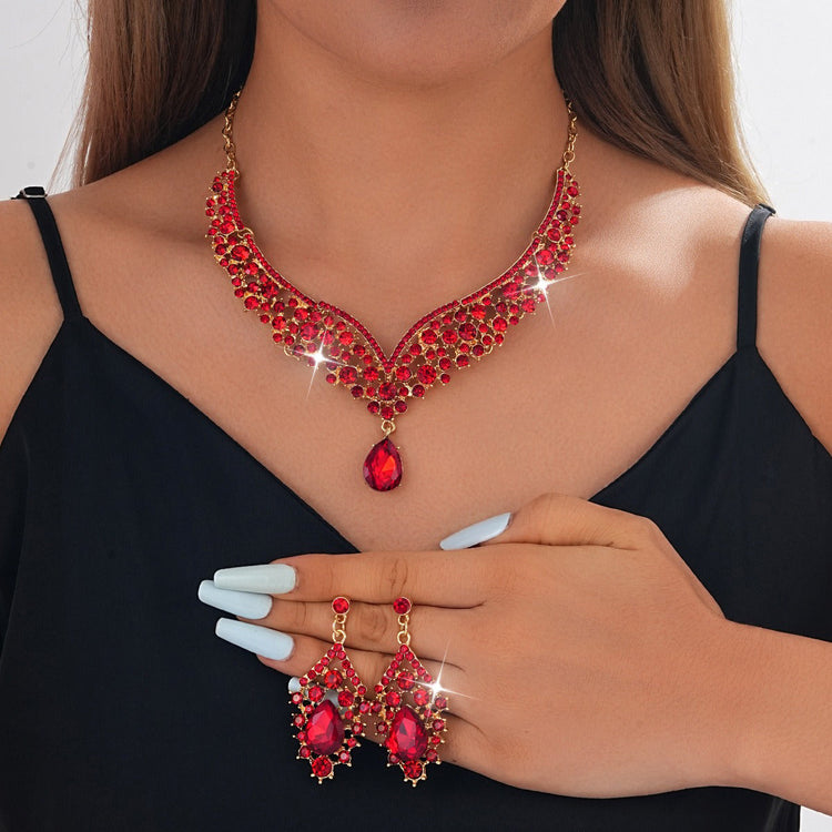 Elegant Teardrop Rhinestone Sparkling Banquet Party Jewelry Set for Women