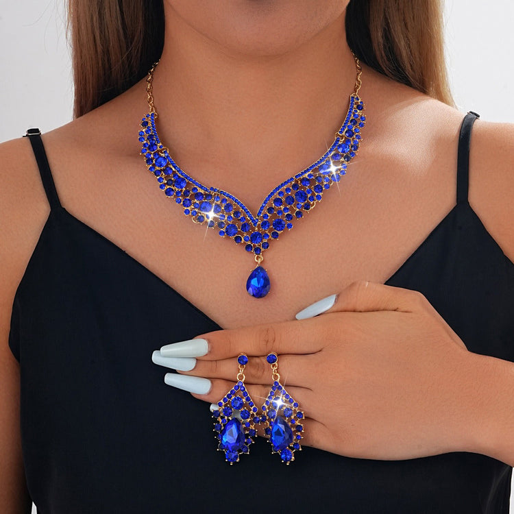 Elegant Teardrop Rhinestone Sparkling Banquet Party Jewelry Set for Women