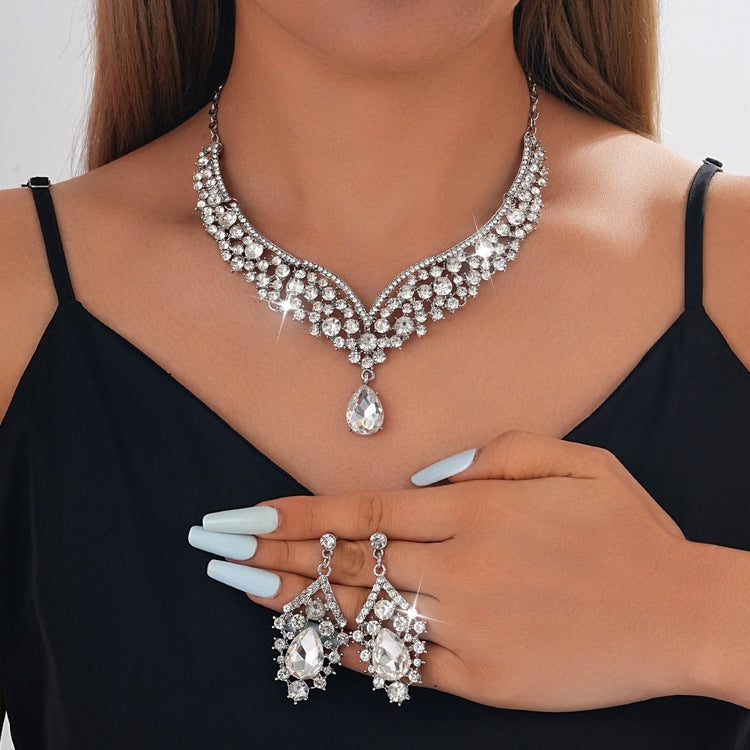 Elegant Teardrop Rhinestone Sparkling Banquet Party Jewelry Set for Women