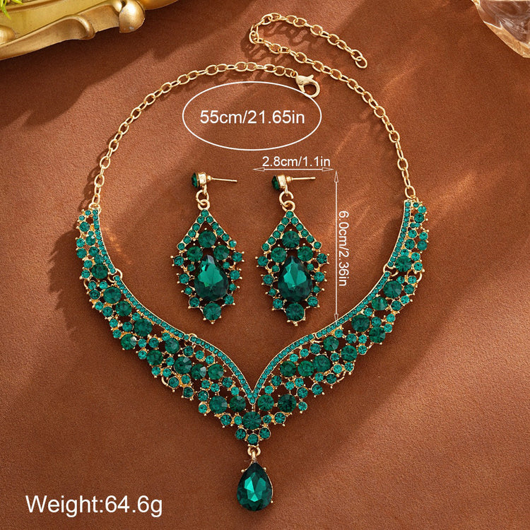 Elegant Teardrop Rhinestone Sparkling Banquet Party Jewelry Set for Women